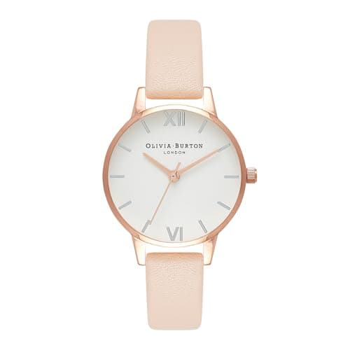 Olivia Burton Analog Quarzuhr für Damen Kollektion White DIAL mit Rötliches Lederarmband - OB16MDW21