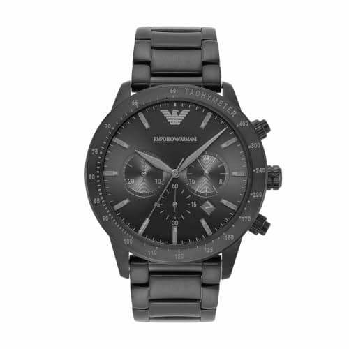 Emporio Armani Herrenuhr , QuarzChronographenwerk, 43mm Schwarzes Edelstahlgehäuse mit Edelstahlarmband, AR11242