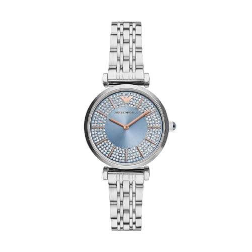 EMPORIO ARMANI Watch for Women, 32mm Zweizeiger-Quarzwerk mit silberfarbenem Edelstahlarmband