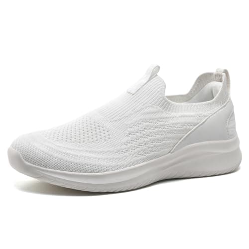 TIOSEBON Damen Walking Tennisschuhe Leichte Strick-Slip-Ons Atmungsaktive Mesh Sneaker Bequem 2227 Weiß EU 40
