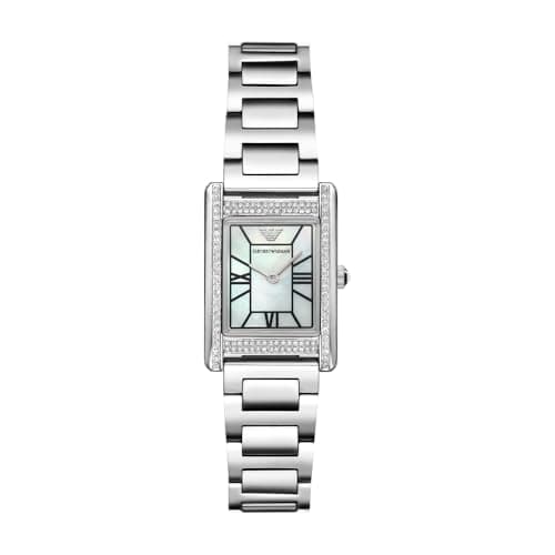 Emporio Armani Watch for Women, 22mm rechteckiges Gehäuse Quarz-Zweizeigerwerk mit Edelstahl- oder Lederarmband