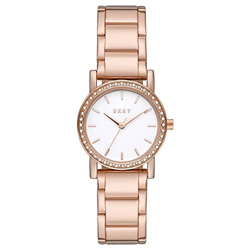 DKNY Damenuhren Soho, Dreizeiger Uhrwerk, 29mm Rose Gold Alloy Gehäuse mit Edelstahlarmband, NY9205