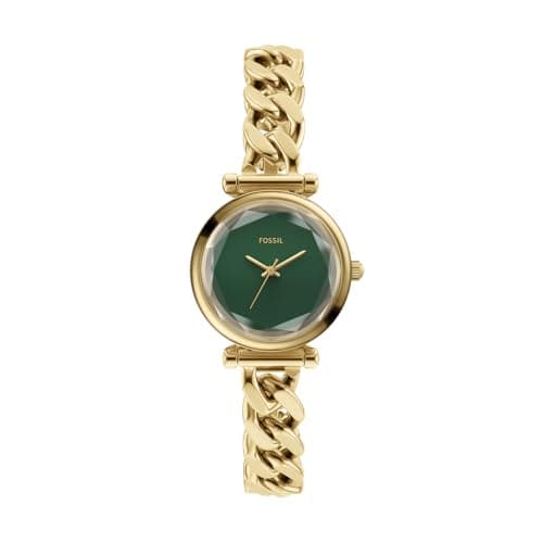 Fossil Carlie Watch für Damen, Goldfarbenes Quarz-Dreizeigerwerk mit Edelstahlarmband