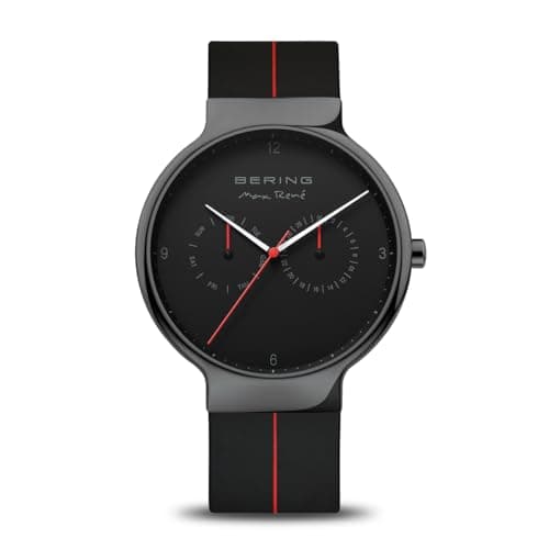 BERING Herren Quarz Uhr | Armbanduhr 42 mm schwarzes Edelstahlgehäuse und schwarzes Zifferblatt | Silikonarmband | Saphierglas | 5 ATM | 15542-423