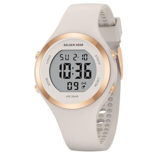 GOLDEN Hour Digitale Armbanduhr Damen Wasserdicht 5ATM Chronograph Sport Silikon Armband Armbanduhr Damen Elegant Sportuhr mit Datum Leuchtend Leicht Ablesbares Zifferblatt, Roségold/Starlight