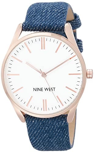 NINE WEST Women's Strap Watch Blue/Rose Gold