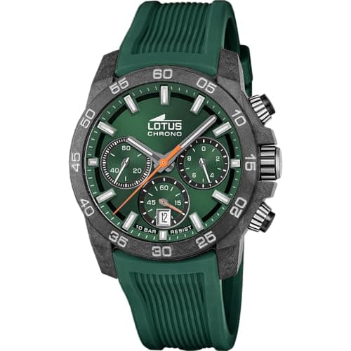 Lotus Herren Analog Uhr Kautschuk Grün - Quarz - Chronograph - Kalender - Mineralglas - 10 ATM Wasserdicht - 18974/2 Chrono