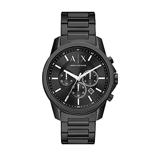 Armani Exchange Uhr für Herren, Chronographenwerk, 44mm Schwarzes Edelstahlgehäuse mit Edelstahlarmband, AX1722