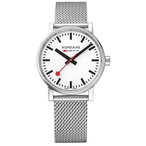 Mondaine - Evo2 MSE.35110.SM - Herren und Damen Uhr 35mm - Bahnhofsuhr in Silber Edelstahl Armband - 30m Wasserdicht Saphirglas mit rotem Sekundenzeiger - Hergestellt in der Schweiz
