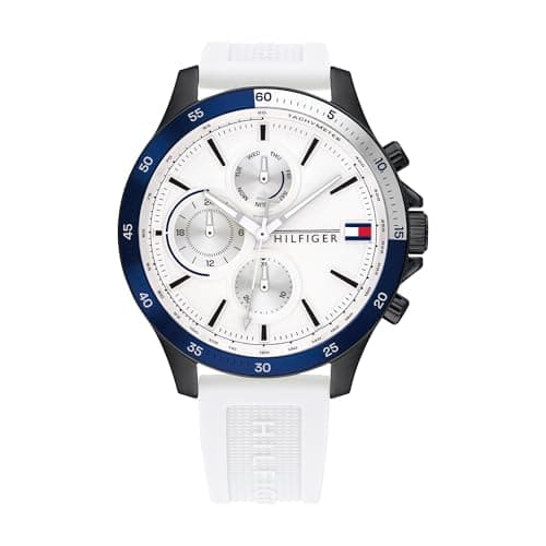 Tommy Hilfiger Multi Zifferblatt Quarz Uhr für Herren mit Weisses Silikonarmband - 1791723