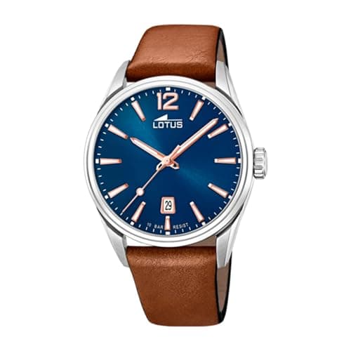 Lotus Herrenuhr Analog aus Edelstahl und Leder Braun