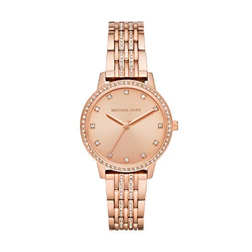 Michael Kors Melissa Uhr für Frauen, Quarzwerk mit Edelstahl- oder Lederarmband, Rose-Gold-Ton, 36MM