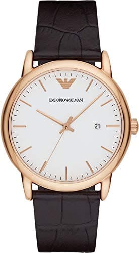 Emporio Armani Herrenuhr , ZweizeigerDatumswerk, 43mm Rose Gold Edelstahlgehäuse mit Lederarmband, AR2502