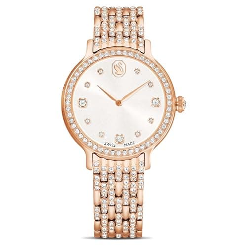 Swarovski Imber Uhr, Roséfarbene, Analoge Damenuhr mit Metallarmband, Rosévergoldetem Finish und Klaren Kristallen im Rundschliff, Armbandlänge: 14.3-16.6 cm, Armbandbreite: 1.4 cm
