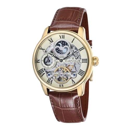 Thomas Earnshaw Mens 44mm Longitude Dual Time Automatic Skeleton Watch with 12 Hour Dual Time, Sun & Moon Display and Decorated Rotor ES-8006-06