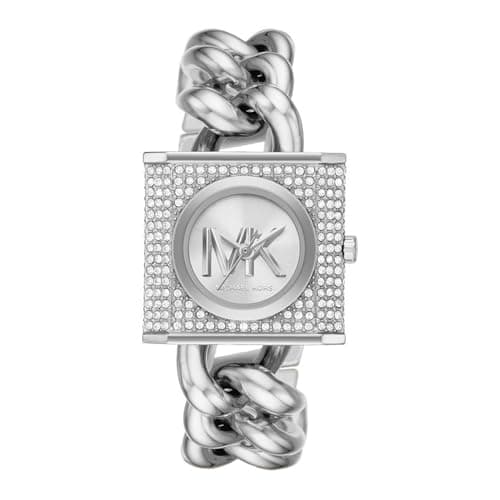 Michael Kors Chain Lock Uhr für Damen, Quarzwerk mit Edelstahl- oder Lederarmband, Silberfarben, 25MM