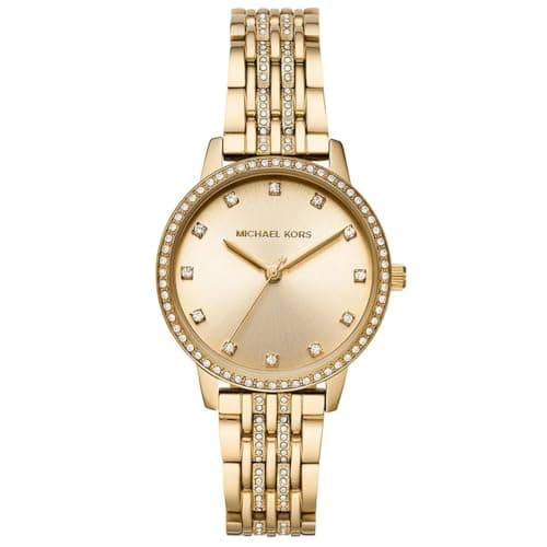 Michael Kors Melissa Uhr für Frauen, Quarzwerk mit Edelstahl- oder Lederarmband, Gold-Ton, 36MM