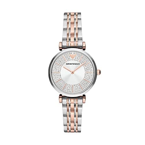Emporio Armani Uhr für Damen, Zweizeiger Uhrwerk, 32MM 2T Silber/Rose Edelstahlgehäuse mit Edelstahlarmband, AR11537