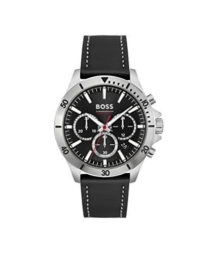 BOSS Chronograph Quarz Uhr für Herren Kollektion TROPER mit Schwarzes Lederarmband - 1514055