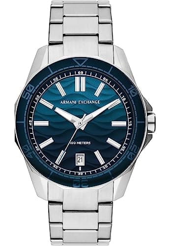 Armani Exchange Herrenuhr, Dreizeiger-Datumswerk, Edelstahluhr mit 44 mm Gehäusegröße