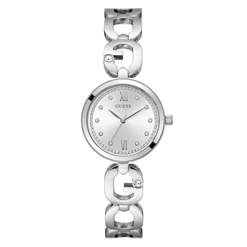 Guess Empower Damen Armbanduhr mi Zirkonia in der Farbe Silber mit Armband aus Edelstahl, Wasserdichtigkeit: 3 bar, Gehäusedurchmesser: 30 mm, GW0759L1