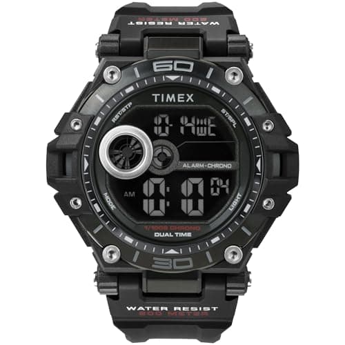 Timex Sport Herren-Armbanduhr, 52 mm, schwarzes Kunstharzarmband, digitales Zifferblatt, schwarzes Gehäuse TW5M63400