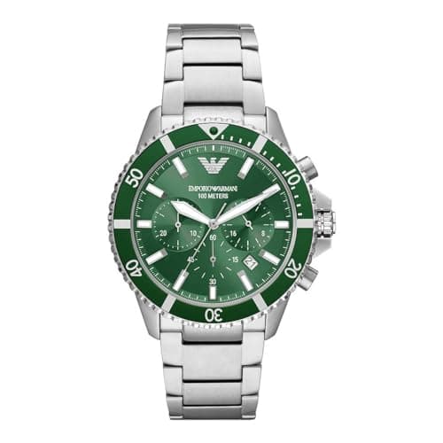 Emporio Armani Herrenuhr, Quarzwerk, 43MM Silbernes Edelstahlgehäuse mit Edelstahlarmband, AR11500