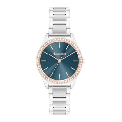 Tamaris Damenuhr - Kleine, Sportlich-Elegante Armbanduhr 30mm, Band aus Edelstahl, Zirkoniasteine 3 ATM Wasserdicht