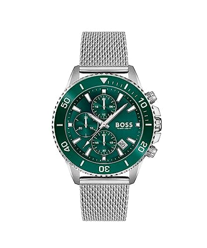 BOSS Chronograph Quarz Uhr für Herren Kollektion Admiral mit Silbernes Edelstahl-Mesh-Gliederarmband - 1513905