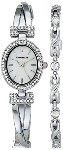 Armitron Damen-Armbanduhr und Armband-Set mit echtem Kristallakzent, 75/5381MPSVST
