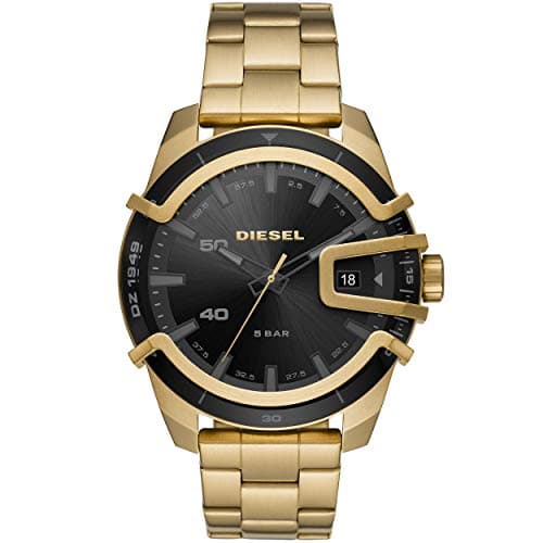 Diesel Herrenuhr Caged, DreizeigerDatumswerk, 46 mm goldenes Edelstahlgehäuse mit Edelstahlarmband, DZ1949