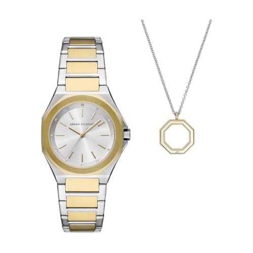 Armani Exchange Watch for Women, Quarz-Dreizeigerwerk und 34 mm Gehäusegröße mit Edelstahl- oder Lederarmband