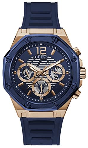 Guess 44 mm multifunktionale skelettierte Uhr, Blau/Rotgold, One Size, Quarzuhr