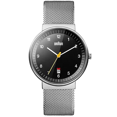 Braun Mens 3-Hand with Date Analogue Quartz Watch, Black Dial and Steel Milanese Mesh Strap, 40mm Stainless Steel Case, Model BN0032BKSLMHG.