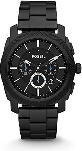 Fossil Machine Uhr für Herren, Chronographenwerk mit Edelstahl- oder Lederarmband, Tiefschwarz, 45MM