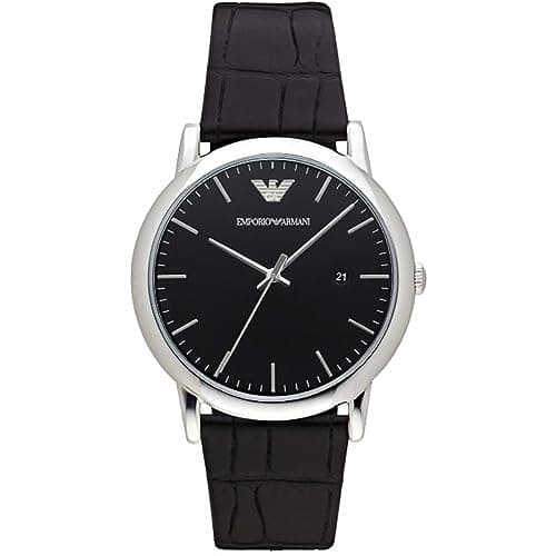 Emporio Armani Herrenuhr , DreizeigerDatumswerk, 43mm Silbernes Edelstahlgehäuse mit Lederarmband, AR2500
