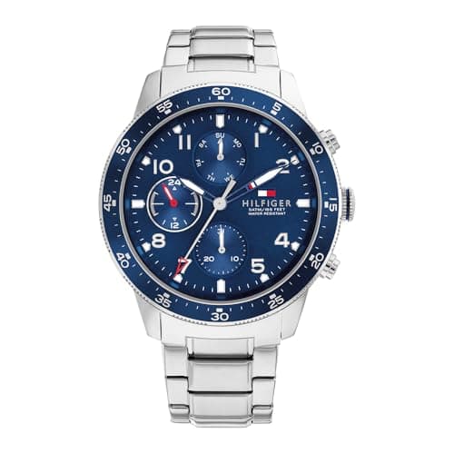 Tommy Hilfiger Multi Zifferblatt Quarz Uhr für Herren mit Silbernes Edelstahlarmband - 1791949