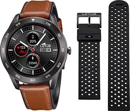 LOTUS Smartime Digital Herren Armbanduhr aus Edelstahl mit Lederarmband in der Farbe Braun 47 mm