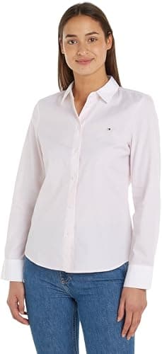 Tommy Hilfiger Damen Hemd Fill A Fill Regular Shirt Langarm, Rosa (Whimsy Pink), 32