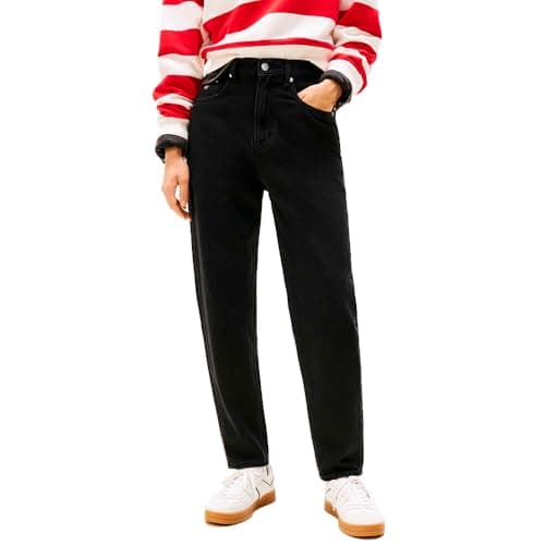 Tommy Jeans Damen Jeans Hose Mom Jean Knöchelfrei, Schwarz (Denim Black), 34W/32L