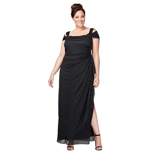 Alex Evenings Damen Langes Schulterfreies, Mutter der Braut Kleid für besondere Anlässe, Schwarz Glitter, 42