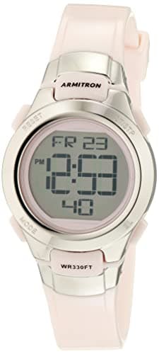 Armitron Sport Women's Digital Chronograph Resin Strap Watch, 45/7012 Pearlescent Pink/Silver