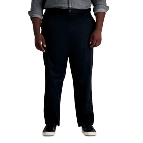Haggar Herren Premium Bügelfrei Khaki Klassische Passform Flache Vorderseite Freizeithose (Normale und große und große Größen), Schwarz - Bt, 52W / 30L