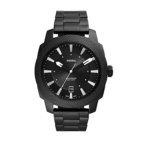 Fossil Machine Uhr für Herren, Quarzwerk mit Edelstahl- oder Lederarmband, Schwarz und Weiß, 49MM