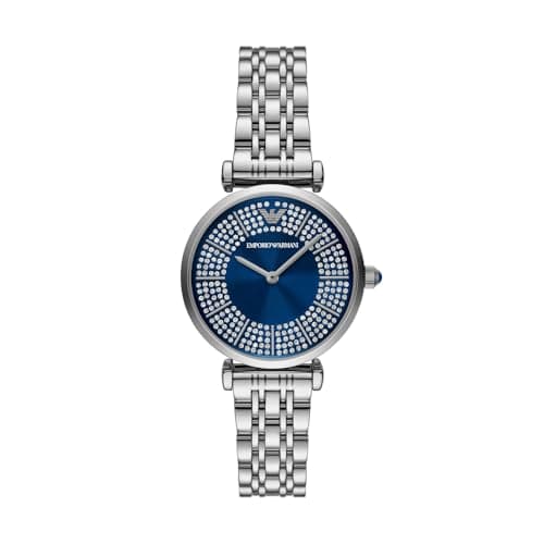 Emporio Armani Watch for Women, 32mm Zweizeiger-Quarzwerk mit silberfarbenem Edelstahlarmband