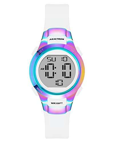 Armitron Sport Women's Digital Chronograph Resin Strap Watch, 45/7012 White/Iridescent Rainbow