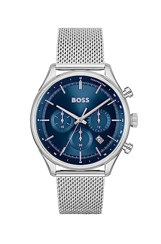 BOSS Chronograph Quarz Uhr für Herren Kollektion Gregor mit Silbernes Edelstahl-Mesh-Gliederarmband - 1514052
