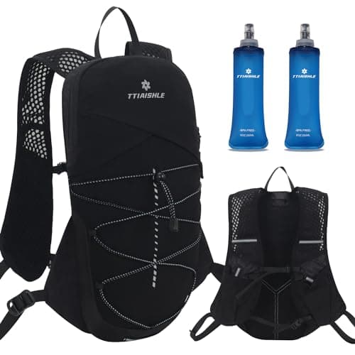 TTIAISHLE Laufweste, Rucksäcke, Lauf-Handyhalterung, Weste, 5 l, leichter Trinkrucksack, Radfahren, Wasserrucksack für Damen und Herren (Rucksack mit 2 weichen 250 ml Flachmann)