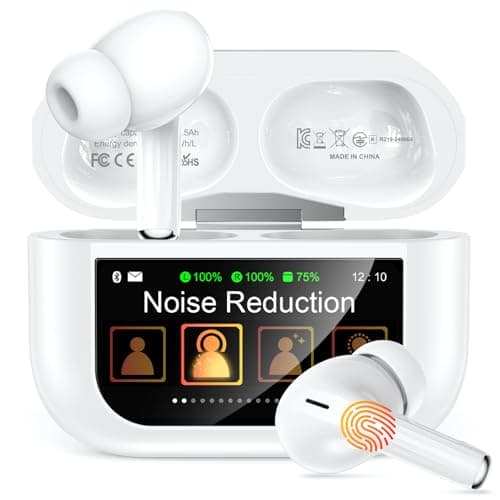 ZZU Kopfhörer Kabellose Bluetooth mit Smart Touchscreen, 48 Std. Laufzeit, Bluetooth 5.4 In-Ear Ohrhörer mit ANC & ENC Geräuschunterdrückung, 5 EQ-Modi, HiFi Stereo, IPX7 Wasserdicht Weiß