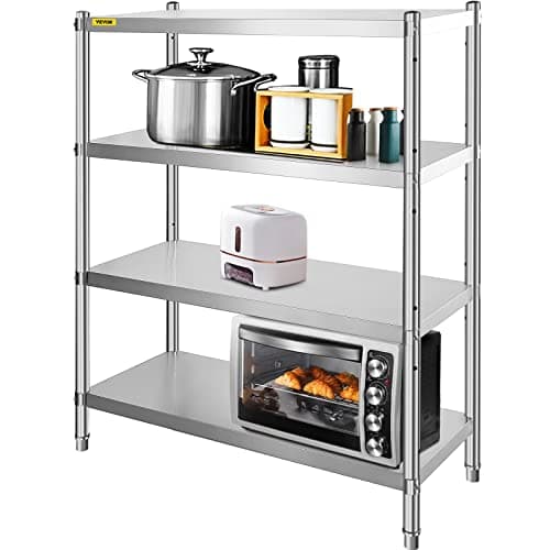 VEVOR Edelstahl-Regal, 117 x 47 cm, 4 Etagen, verstellbar, Edelstahl, robustes Regal für Küche, Gewerbe, Büro, Garage, Lagerung, 150 kg pro Regal